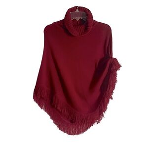 80s Fringe Poncho - Shawl Easy-Knit Turtleneck Vintage Perfect Condition NWOT